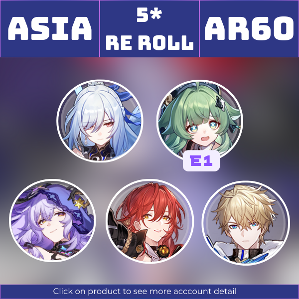 Asia|TL60|Jingliu, HuohuoE1, Black Swan, Himeko, Gepard|2 5-star Light Cones|Lost 50/50 Character|Instant delivery [AS1007]