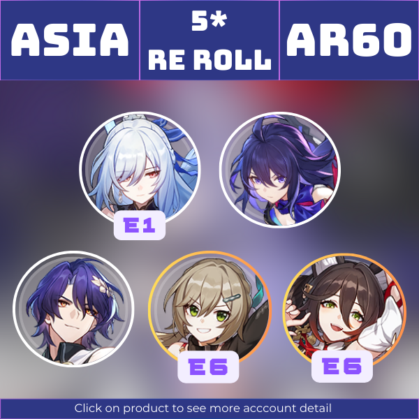 Asia|TL60|JingliuE1, Seele, Dr. Ratio, TingyunE6, QingqueE6|I Shall Be My Own Sword|Lost 50/50 Char|Instant delivery [AS1008]