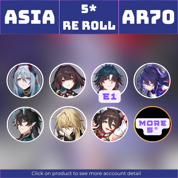 Asia|TL70|Jingliu, Ruan Mei, BladeE1, Seele, Danheng Imbibitor Lunae, Luocha and more 5-star Chars + LCs||Instant delivery [AS1015]