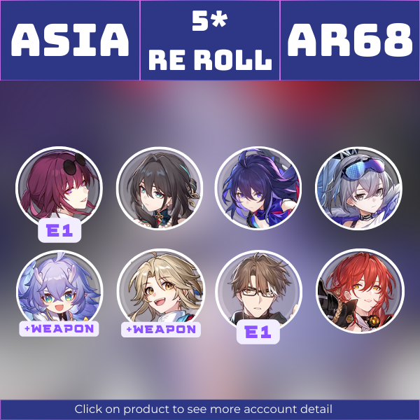 Asia|TL70|KafkaE1, Ruan Mei, Seele, Silver Wolf, Dr. Ratio, ClaraE1 and more 5-star Chars + LCs|Instant delivery [AS1031]