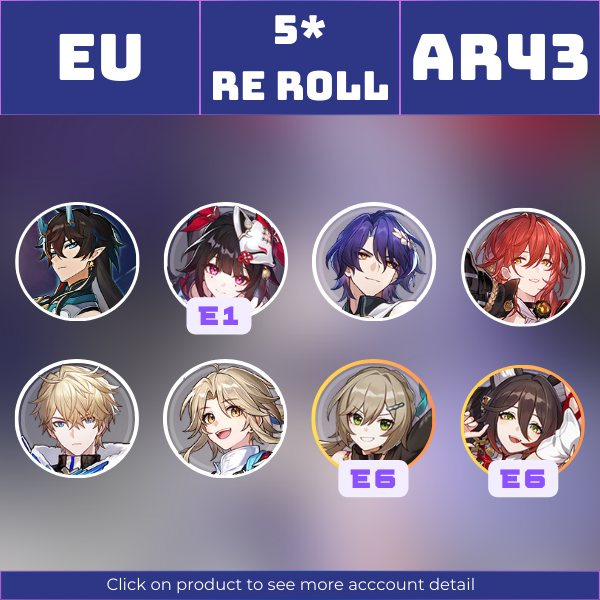 EU|TL43|Dan Heng IL, SparkleE1, Dr. Ratio, QingqueE6, TingyunE6|Sleep Like the Dead|Lost 50/50 Char|Instant delivery [RR1330]