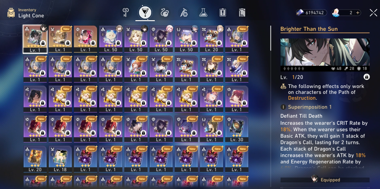 NA|TL40|Dan Heng IL, Dr. Ratio, Bronya|Brighter Than the Sun and more 5-star LCs||Instant delivery [RR1162]
